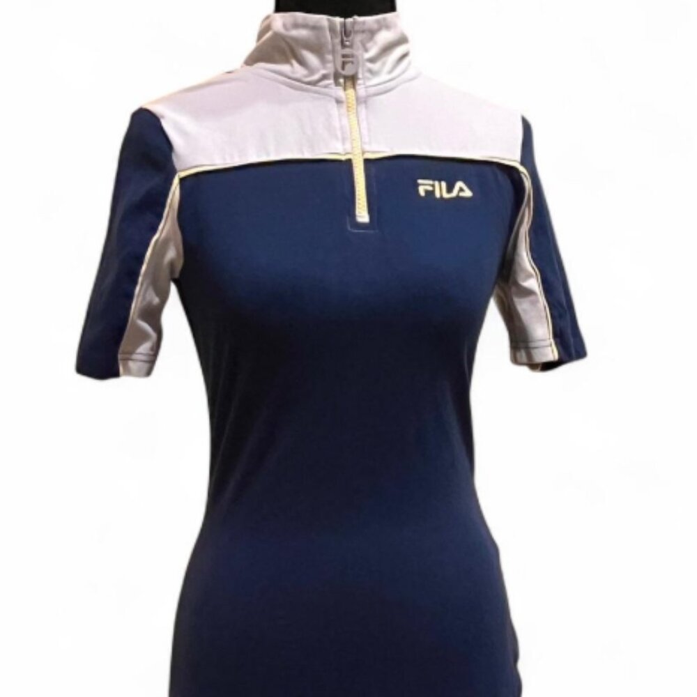 FILA Navy & Light Blue Colorblock Bodycon Dress w/ Zip-Up Size XS